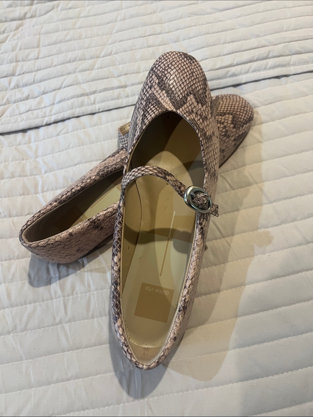 Dolce Vita Pink Snake-Print Mary Jane Flats with Buckle
